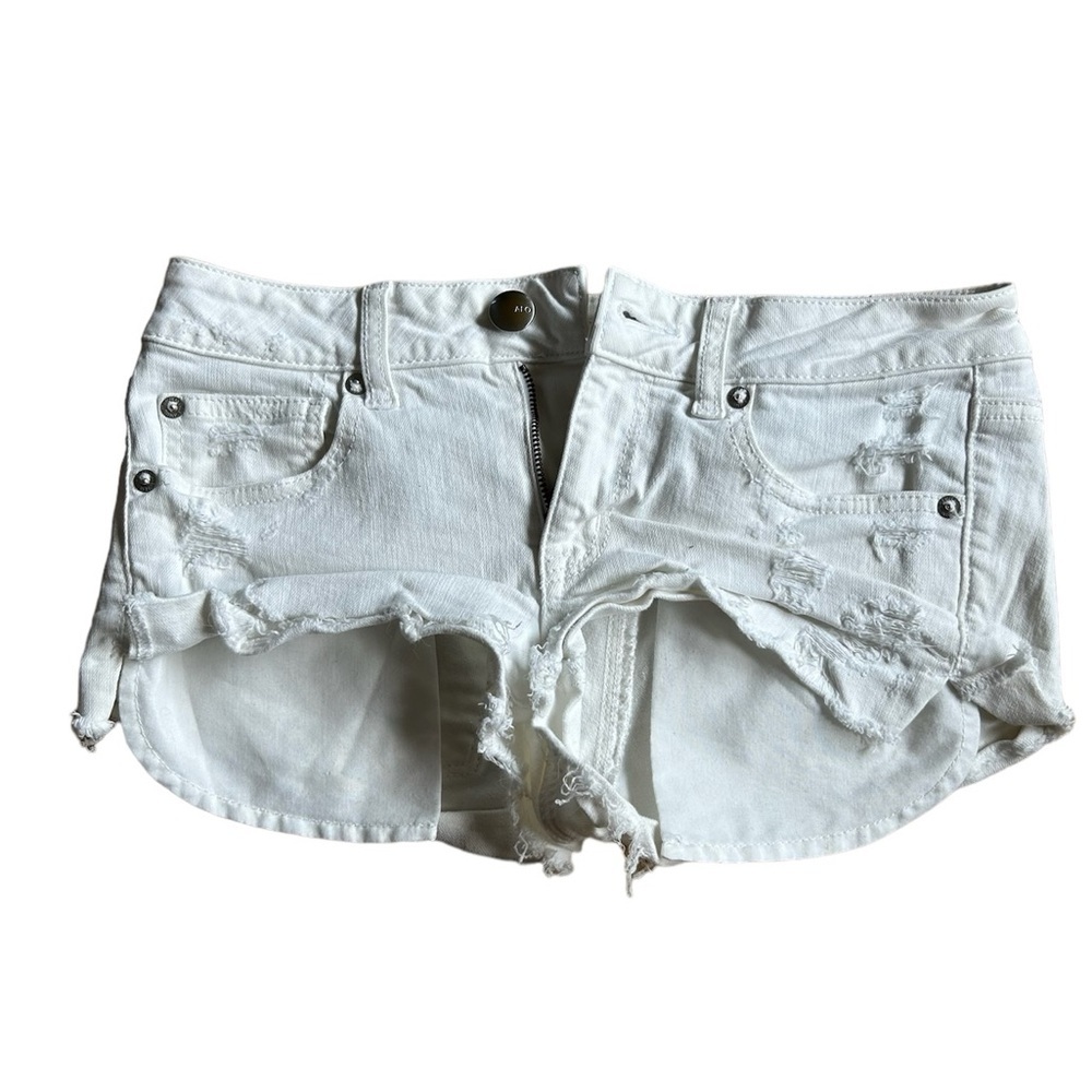 American Eagle Outfitters Super Super Stretch White Denim Distressed Shirts Sz 4
